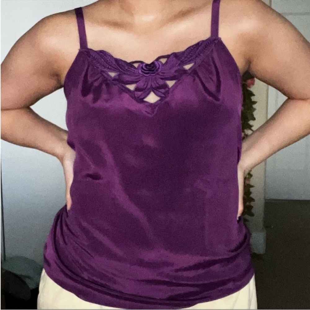 Purple Satin Camisole with Lacey cutout detail Chagall tank top